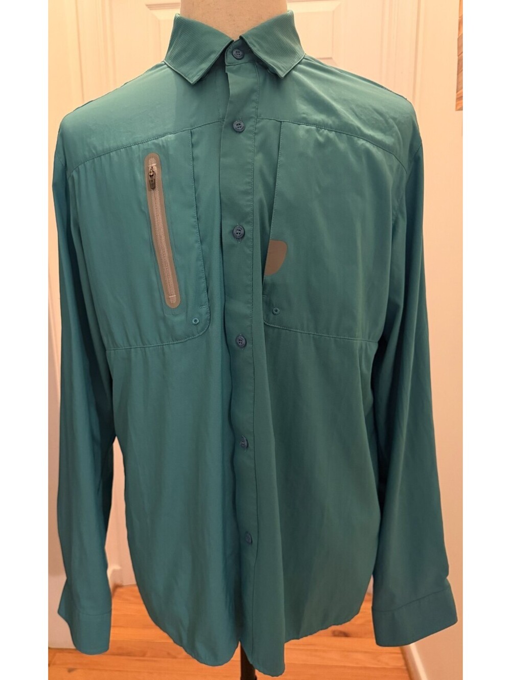 LL Bean Tropicwear Shirt Mens Large Regular Green Vented Fishing Hiking LS Sun